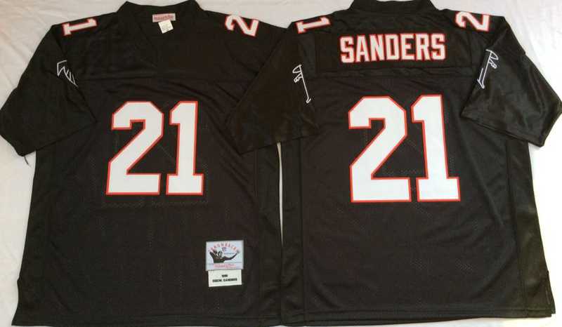 Falcons 21 Deion Sanders Black M&N Throwback Jersey